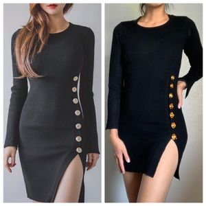 High Slit Sweater Button Dress